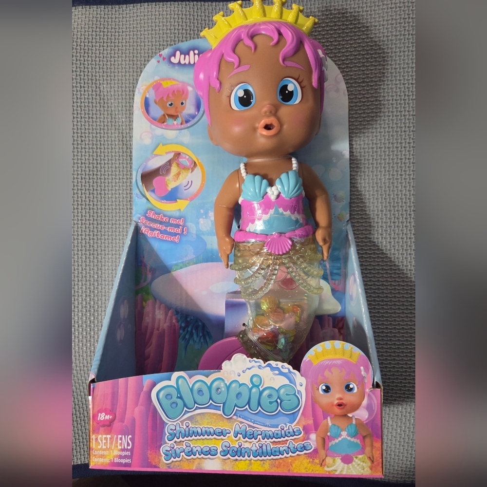 Bloopies Shimmer Mermaid Doll Juli Pink Hair Crown Bath Toy NEW IMC Toys